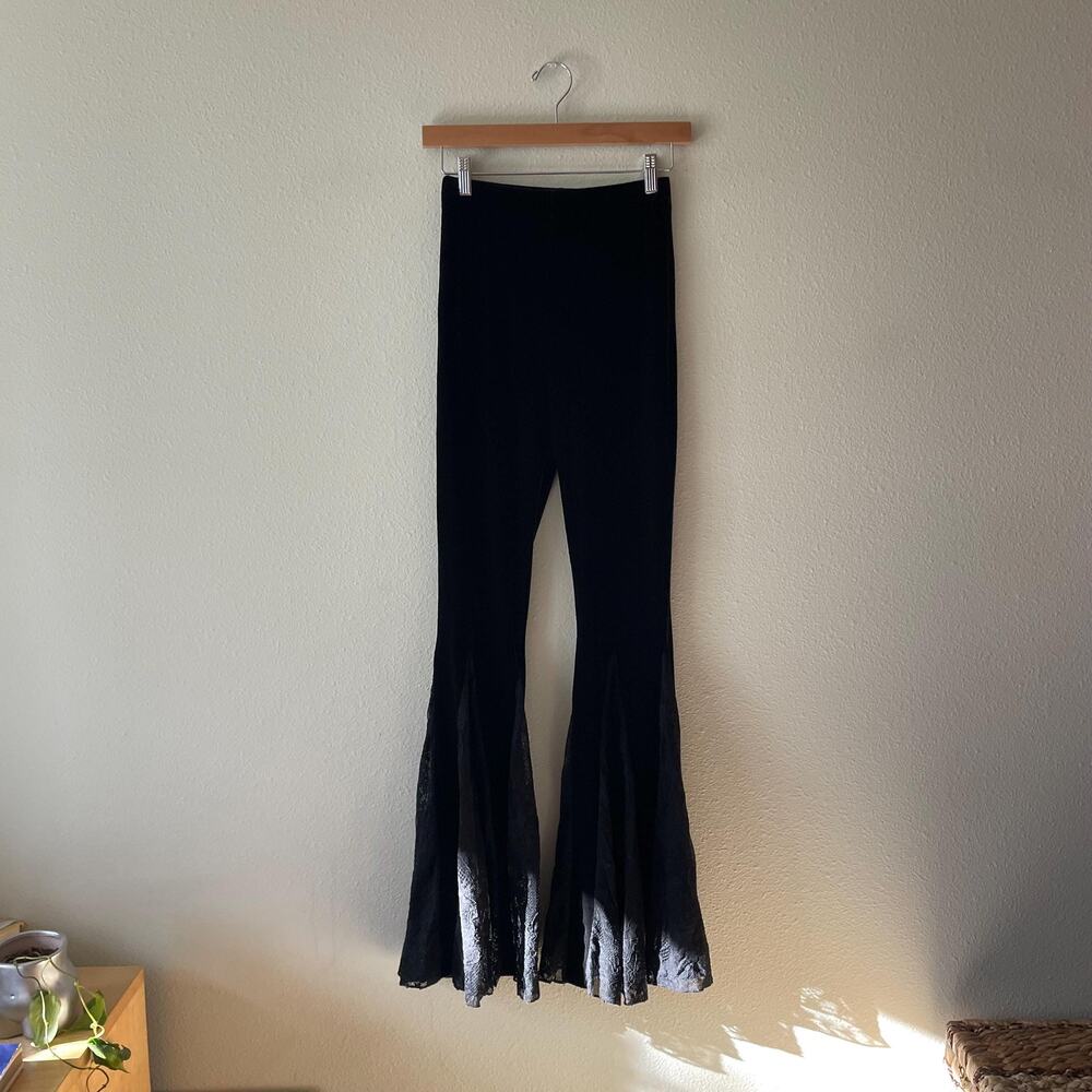 Black Velvet Bell Bottom Flare Pants High Rise Dark Boho Festival Witchy Size XS